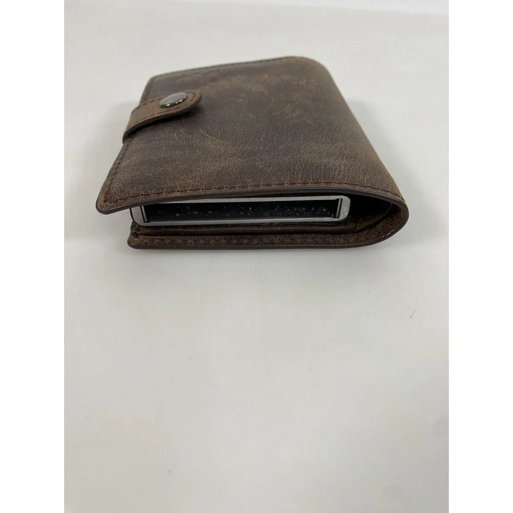 BlackBrook Wallet Mens Brown Leather RFID Bifold Card Holder Pop Up‎ Snap ID